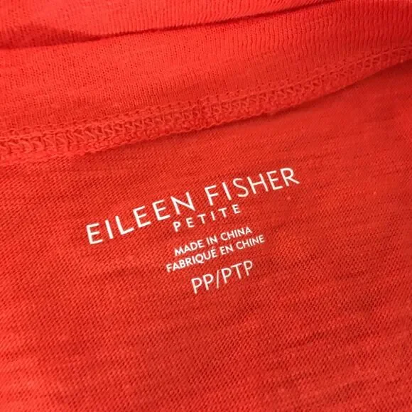 Eileen Fisher Top PTP Shirt Organic Cotton‎ Orange U Hem Short Sl Stretch LN - Picture 5 of 5
